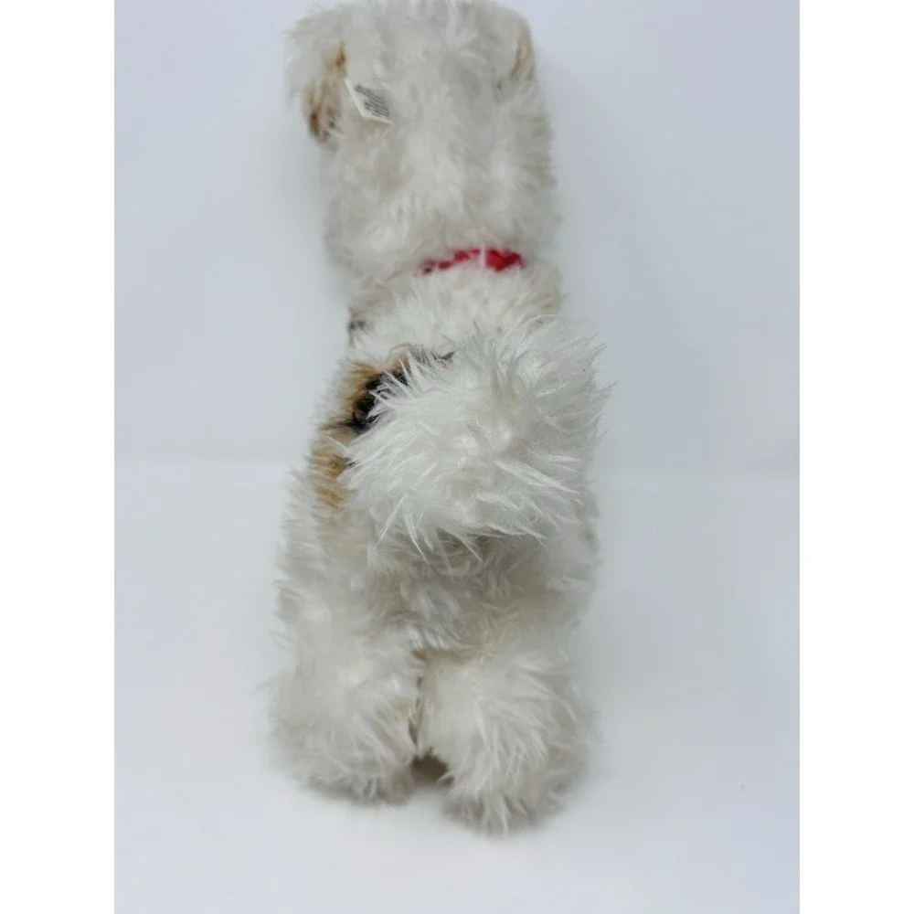 Vintage Character Novelty Co Fox Terrier Plush Dog Red Ribbon Collar 12 inches
